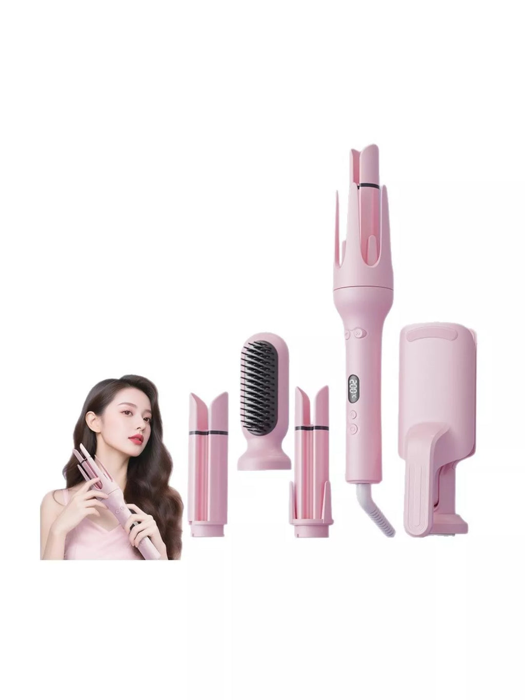 Automatisches Lockenstab-Set Dusty Pink mit Aufsätzen und Handgerät